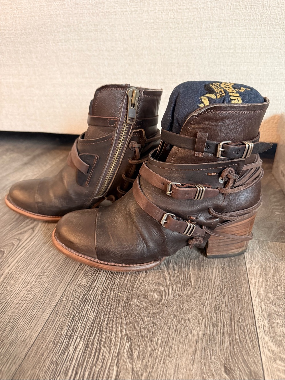 freebird Brown Leather Strappy Ankle Booties